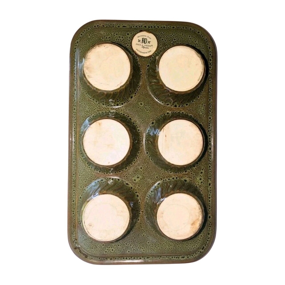 Paula Deen Signature Brown Stoneware 6-Cup Muffin Pan Raised Swirl Oven To Table - Picture 2 of 6